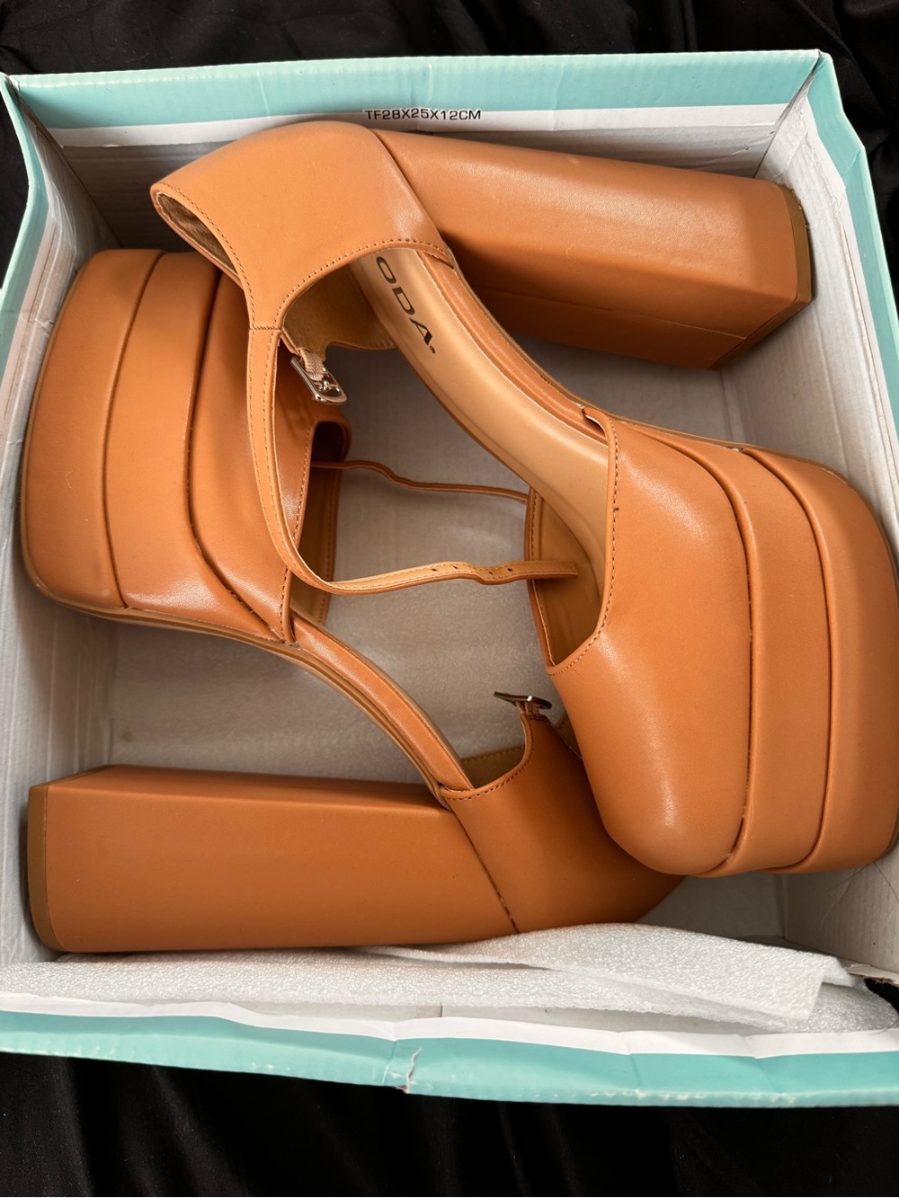 Soda Women's Platform Block Heel Sandals in Cognac Tan